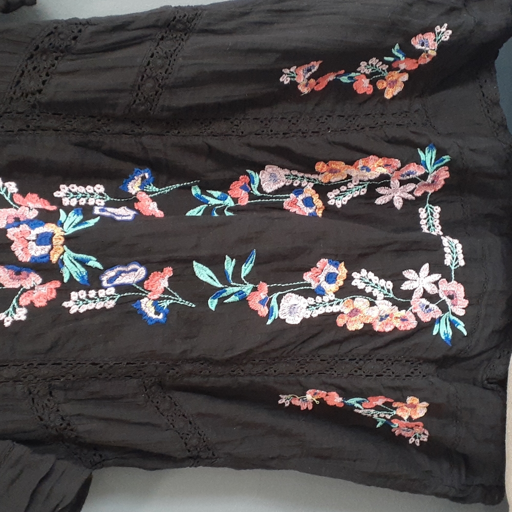 Free people black tunic embroidery floral Boho Festival   top size xs - Picture 3 of 16